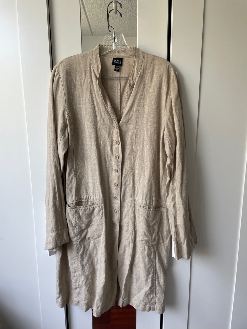 Eileen Fisher, Irish linen, long, blazer, beige flax size M